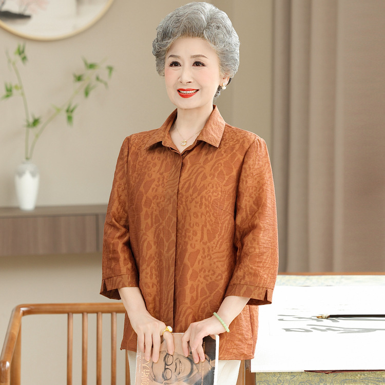 老年人女奶奶夏装衬衫妈妈装夏季衬衣60岁70老太太九分袖老人衣服|undefined