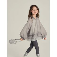 2025春の新型の中で大きい女の子の韓国版の洋気の王女の風の網の紗の裾のコートのつぼみの上着。