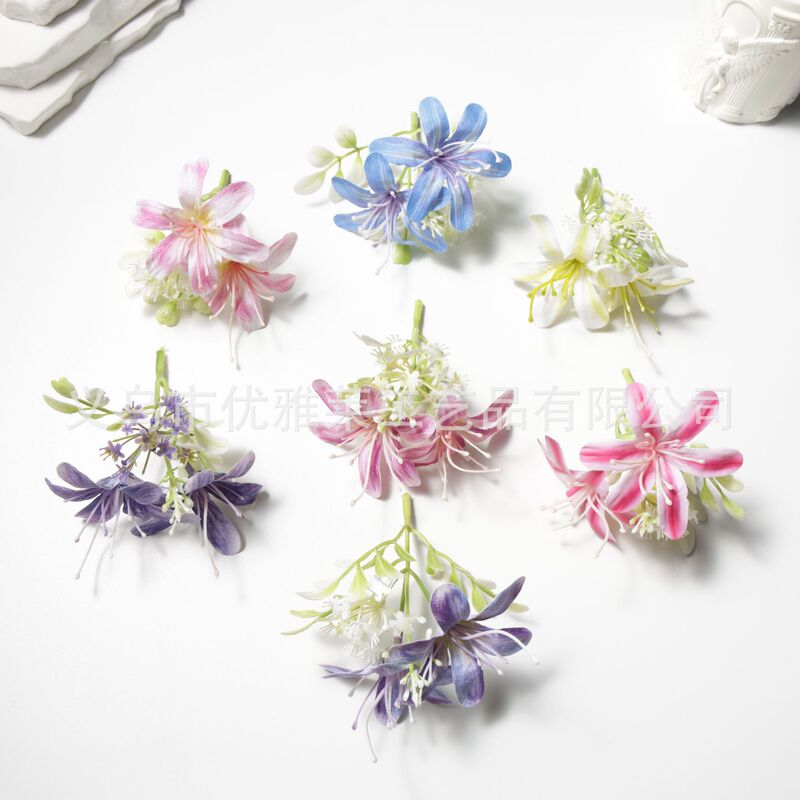 Artificial Flower Three-Headed Mini Lily Small Orchid Realistic Texture Corsage Headpiece Accessories DIY Wedding Flower Arrangement Artificial Flower Three-Headed Mini Lily Small Orchid Realistic Texture Corsage Headpiece Accessories DIY Wedding Flower Arrangement