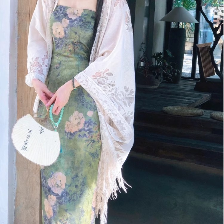 新中式流苏防晒坎肩女夏配裙子旗袍外搭小披肩薄开衫外套透气罩衫|undefined