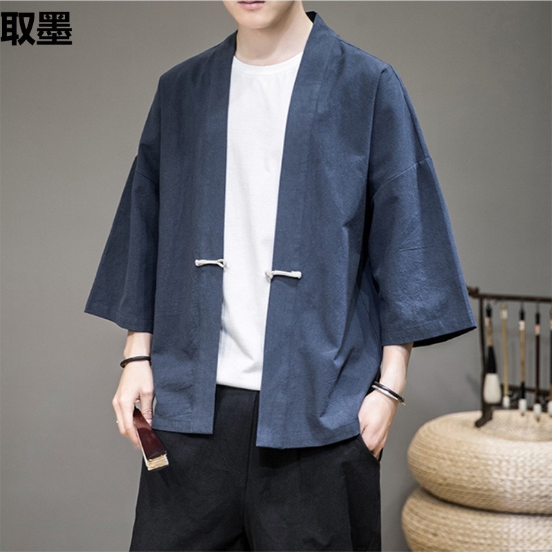 中式唐装改良汉服和服羽织中国风道袍男装民族风开衫棉麻盘扣外套