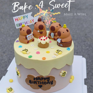 Popular Plastic Cartoon Internet-Famous Cute Capybara Cake Decoration Figurines Bath Baking Car Set Wholesale