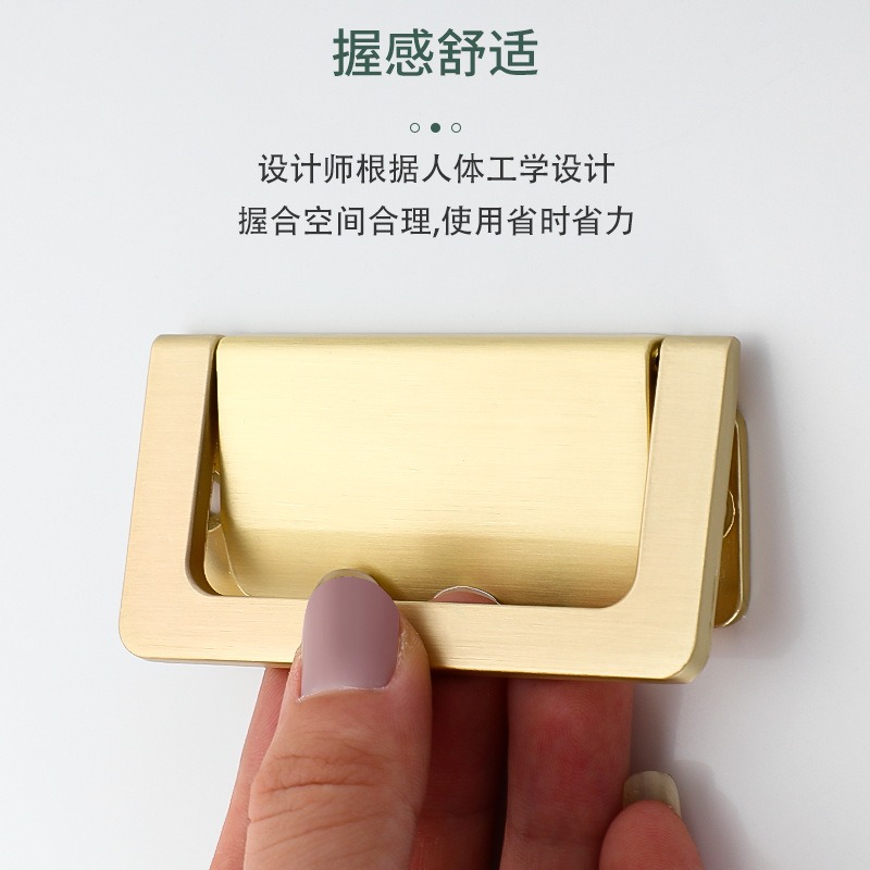 Hole-free invisible hinged drawer cabinet door flat-mounted handle simple surface-mounted hidden latch pull ring self-tapping screw handle