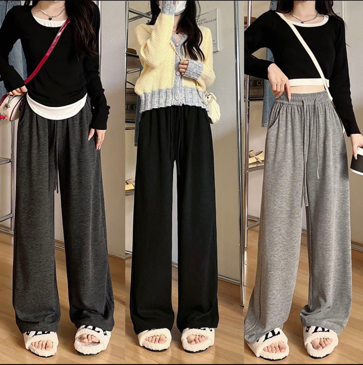 Glutinous rice pants outer wear wide-leg pants women 2024 spring loose high waist slip pants draping straight casual pants narrow version