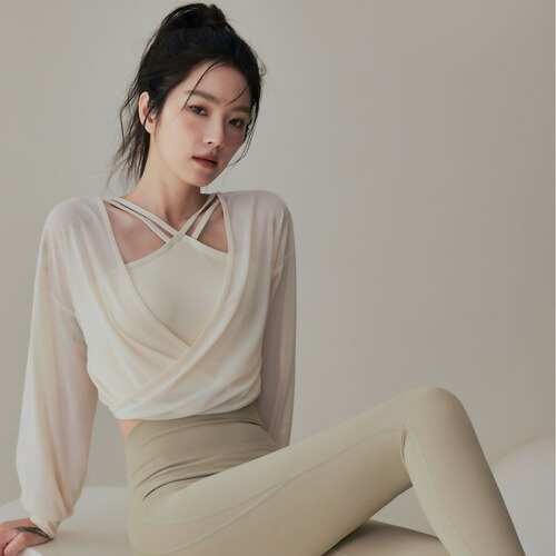 Women's Autumn/Winter Yoga Top with High-End Feel, Long Sleeve Exercise, Quick-Drying Cover Shirt, Pilates Training Fitness Suit Set