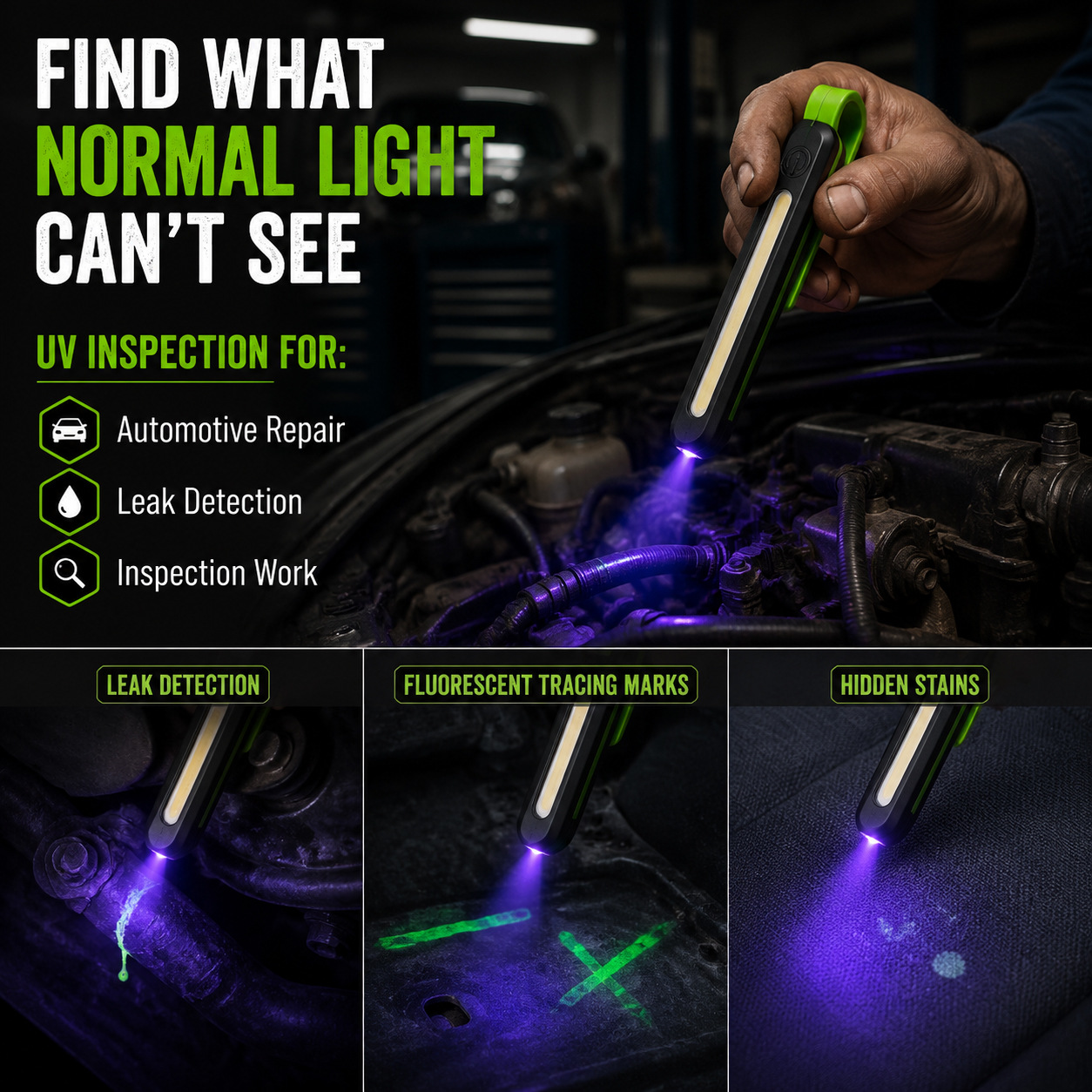 26 new models of UV pen lights for auto repair, COB strong light rechargeable ultra-bright portable LED work lights pen lights