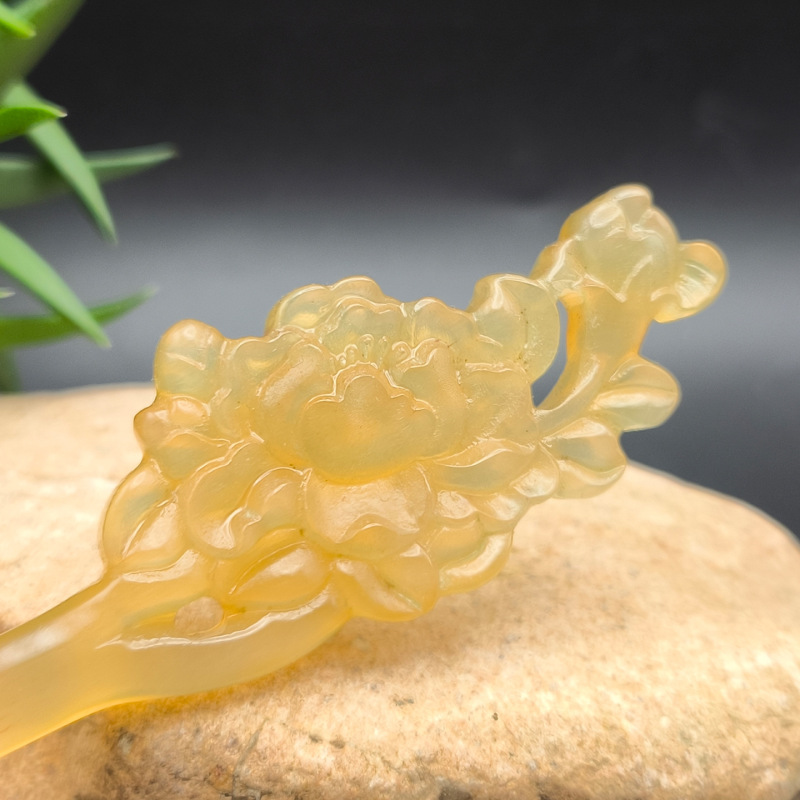 天然牛羊角双面雕刻牡丹花造型发簪汉服发饰搭配古风创意簪子复古|undefined