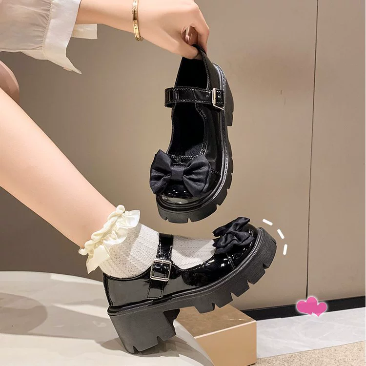 Женская обувь Mary Jane, новинка на весну и осень 2023 года, маленькие кожаные туфли на толстой подошве в британском стиле, туфли с бантом в японском стиле JK в студенческом стиле