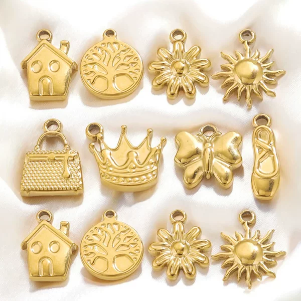 Stainless Steel Crown Pendant Vintage Pendant Plated 18K Gold DIY Bracelet Necklace Bag Hanging Pendant Wholesale