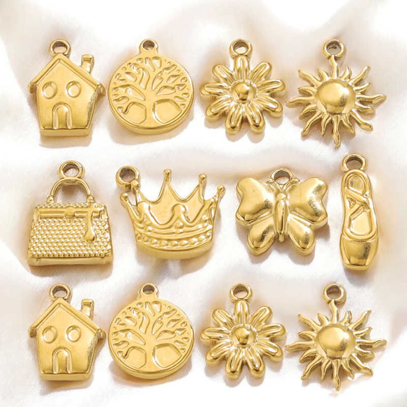 Stainless Steel Crown Pendant Vintage Pendant Plated 18K Gold DIY Bracelet Necklace Bag Hanging Pendant Wholesale