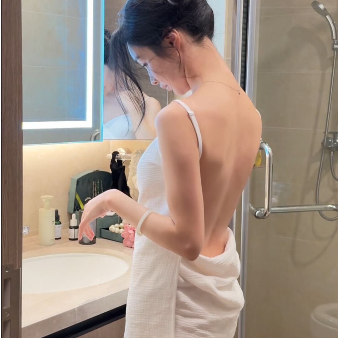 日式可穿浴巾四层棉纱浴巾裙吊带吸水亲肤睡裙肩带可调露背浴袍批