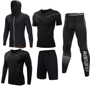 Sports Suit Printed Men's Fitness Suit Autumn and Winter Running Sportswear Quick-drying Clothes Tight Clothes Fitness Pants Football Training
