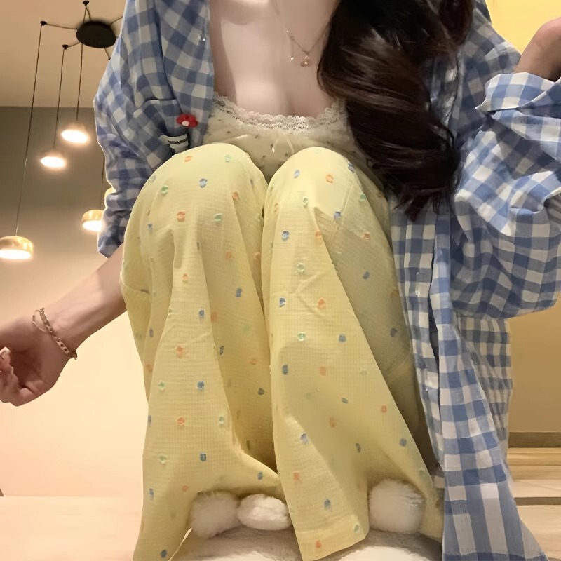 Maternity Wide-Leg Pants, Summer Thin High-Waisted Rainbow Embroidered Korean-Style Straight Loose Floor-Length Casual Pants for Women