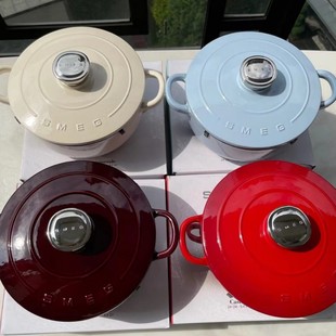 Factory Direct Sales Smeg Enamel Pot 24cm Double-Eared Cast Iron Pot Thickeneded Non-Stick Pot Induction Cooker Stew Pot Round