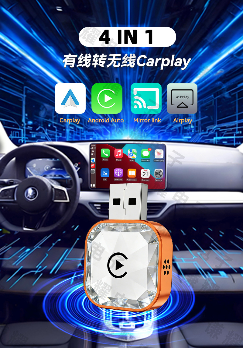Cross-Border 4-in-1 Car Connectivity Box Dual-Band Android Apple Screen Mirroring Smart Wireless Carplay Box