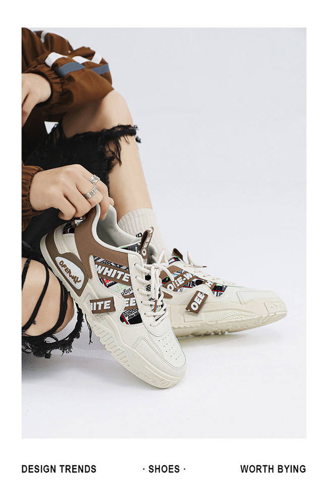 Giày thể thao nam màu trắng thoáng khí đế dày phong cách Hàn, giày sneaker đa năng thắt dây — E161 trắng đen, Màu Kaki E161 chi tiết 22