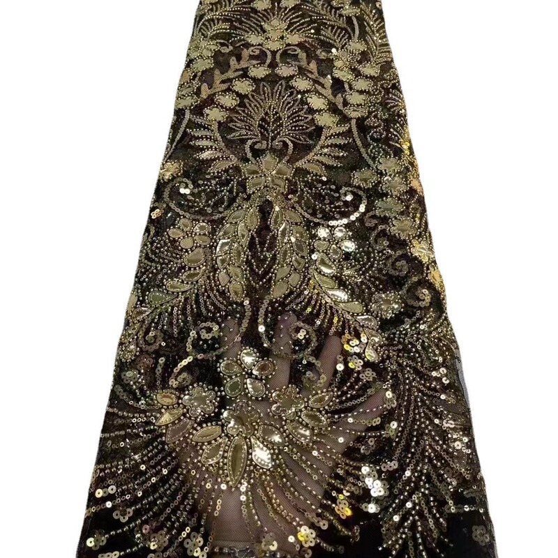 Mesh laser laminated beads embroidered fabric large flower position dress African lace wedding laceJX3049 Mesh laser laminated beads embroidered fabric large flower position dress African lace wedding laceJX3049
