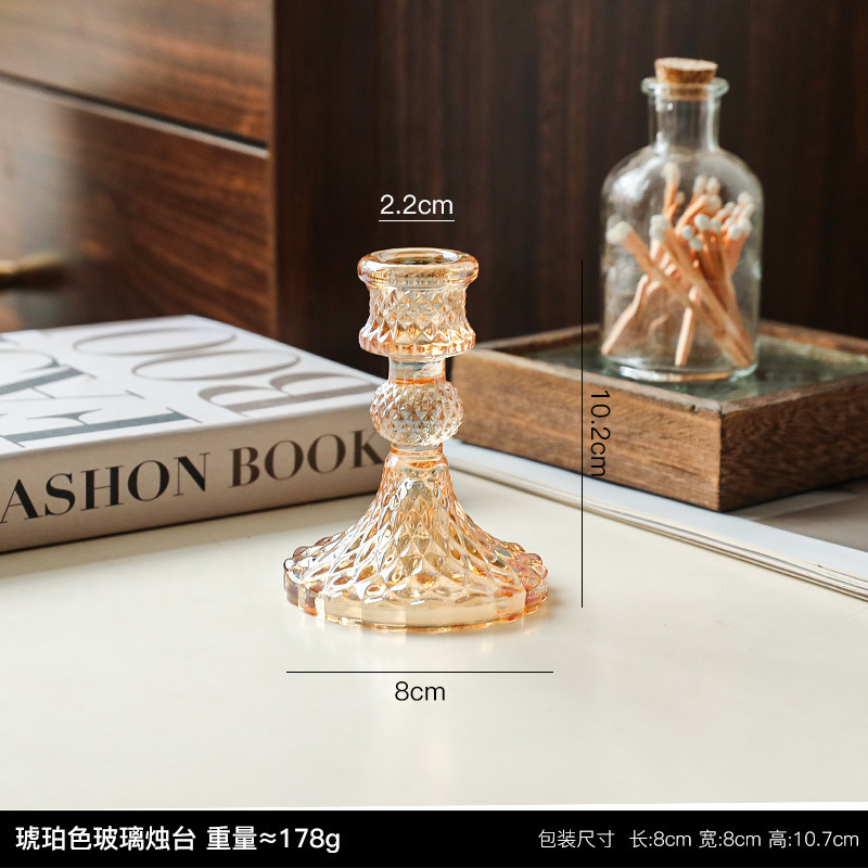 北欧风琥珀色玻璃烛台摆件家居装饰品浪漫烛光晚餐拍摄道具拍照|undefined
