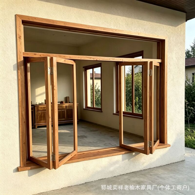 Old Elm Wood Windows, Folding Windows, Sliding Windows, Lift-Up Windows for Milk Tea and Coffee Shop Decoration, Flip-Up Windows, Solid Wood Windows for Guesthouses