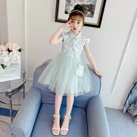 Летнее платье принцессы Hanfu для девочек, новое стильное платье Cheongsam для девочек, детское сетчатое платье