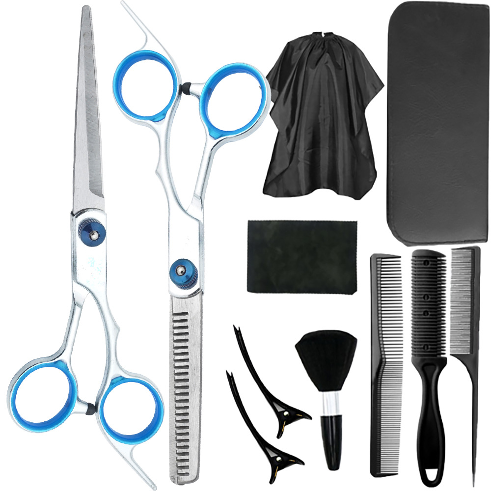 Fábrica al por mayor de 4 pulgadas tijeras de corte de pelo de acero inoxidable tijeras de corte de pelo profesional tijeras de corte de dientes maestra set tijeras planas