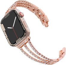 適用于蘋果手表帶  iwatch 1234567SE 三條鏈鑲鉆不銹鋼 金屬表帶