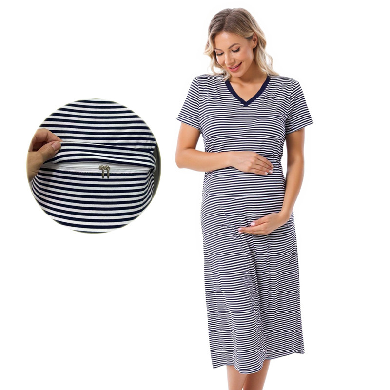 New Cross-Border Summer Maternity Dress, Plus-Size Postpartum Nursing Dress, Short-Sleeved Home Wear, Cotton Casual Maternity Wear