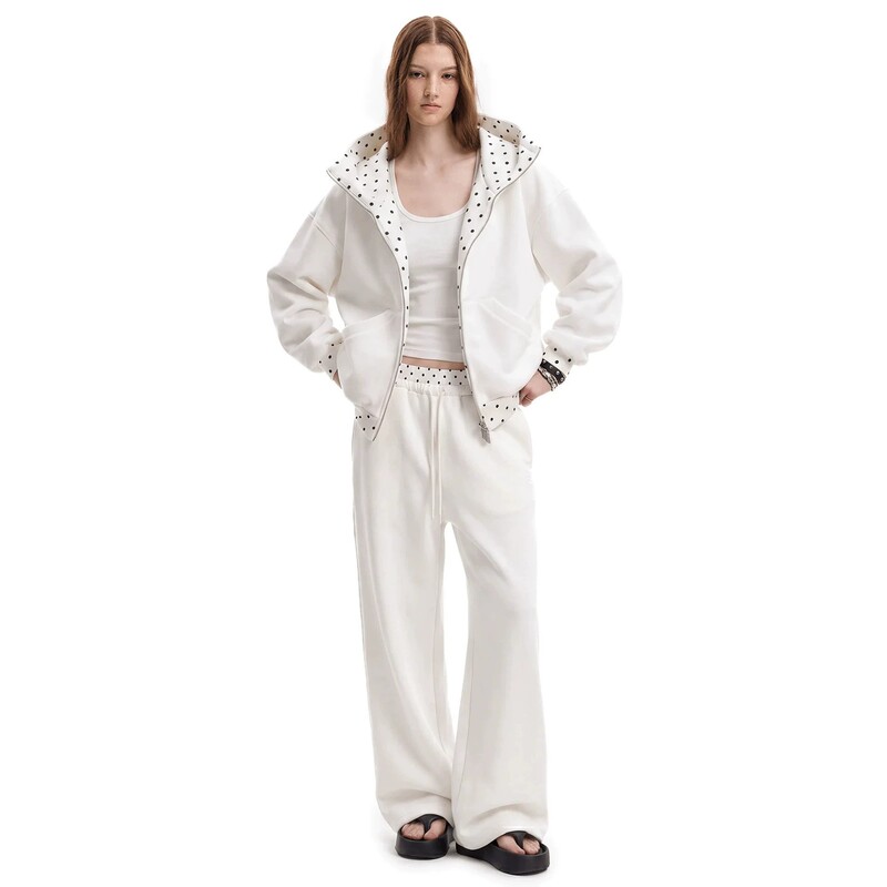 Cross-Border European and American Trendy New Polka Dot Zipper Hooded Sweatshirt Loose Casual Drawstring Long Pants Sports Suit for Women Cross-Border European and American Trendy New Polka Dot Zipper Hooded Sweatshirt Loose Casual Drawstring Long Pants Sports Suit for Women
