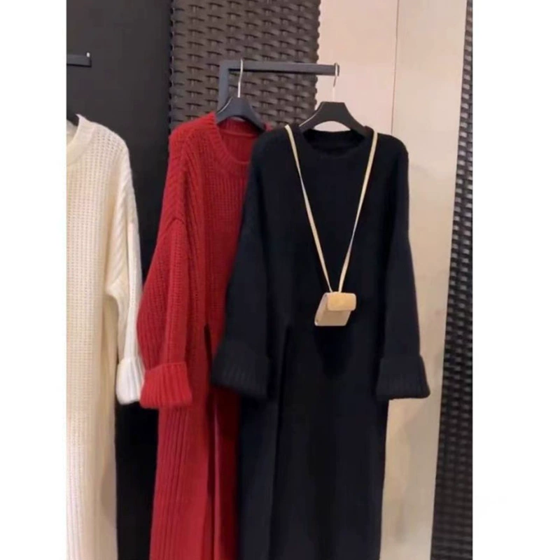 Осеннее длинное вязаноe шерстяное платье, oversize, средняя длина