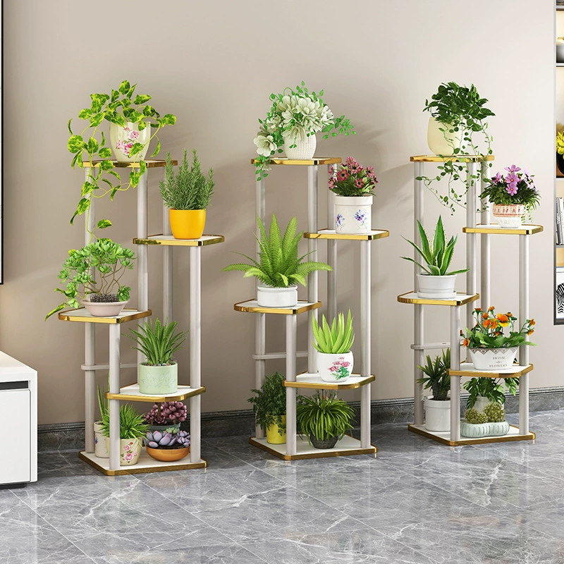 Легкая Роскошная Цветочная Полка Гостиная Напольная Высококачественная Новый Стиль Балконная Многослойная Стеллаж Для Хранения Крытый Стеллаж Для Хранения Зеленых Роз Растений