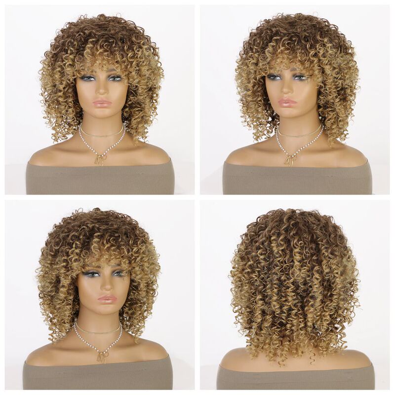African Small Curly Fluffy Short Curly Hair Women's Synthetic Chemical Fiber Wig European and American Popular Afro New Product Full Headgear