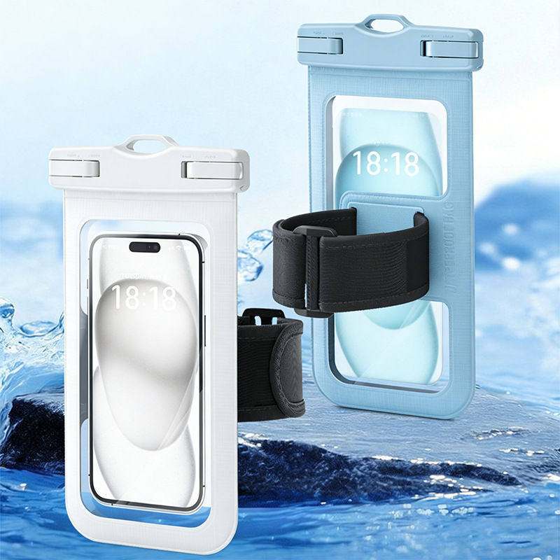 Swimming Waterproof Phone Pouch with Arm Strap, Sealed Protective Case for Arm, Wrist, and Snorkeling, Touchscreen Compatible