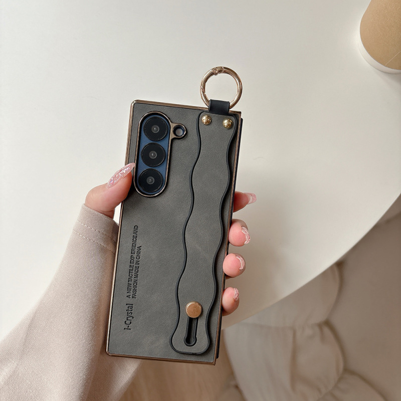 Samsung Z Fold3/4/5/6 携帯電話ケース リストバンド ウェーブ落下防止 ビジネス レザー保護カバーに適しています。|undefined