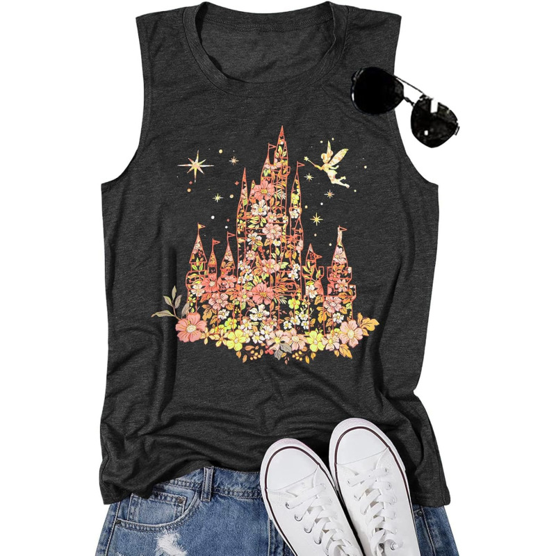 Amazon Fairy Castle Printed Fashionable Women's Sleeveless Vest Summer Loose Casual Women's Top