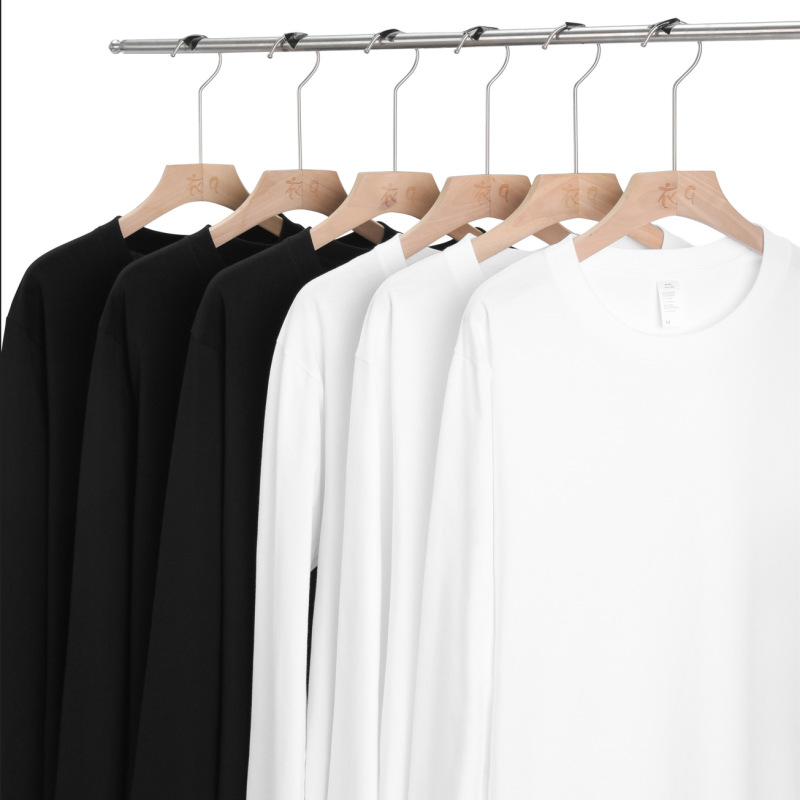 230g long sleeve Xinjiang combed cotton T-shirt heavy solid color autumn round neck men's casual bottoming shirt in stock wholesale 230g long sleeve Xinjiang combed cotton T-shirt heavy solid color autumn round neck men's casual bottoming shirt in stock wholesale