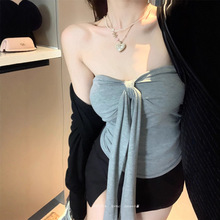定制辣妹绑带抹胸背心女秋季休闲套装慵懒风长袖开衫两件套上衣潮