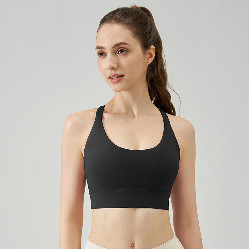 Primavera y verano nuevo estilo desnudo amortiguador sujetador deportivo mujer hueca hebilla hermosa espalda fitness yoga ropa interior correr alta intensidad