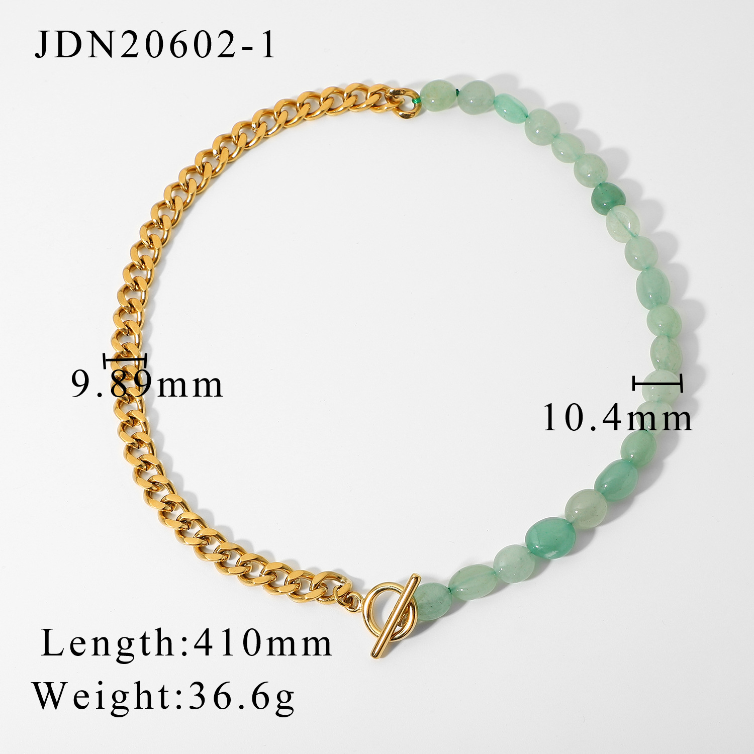 Wholesale Jewelry Green Natural Stone Beaded Splicing Chain Stainless Steel Necklace Nihaojewelry display picture 7