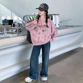 女童卫衣春秋款中大童扎染长袖宽松时髦洋气新款女孩休闲圆领上衣