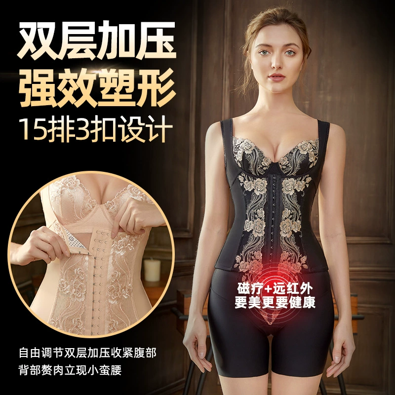 Split corrective bodysuit, set full-body for weight loss, trousers, waist belt, for beauty salons, with embroidery, high waist, 3 piece set