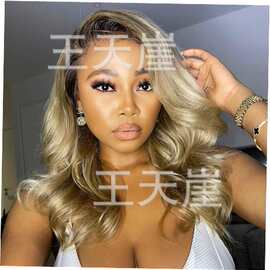 欧美新款跨境假发偏分气质中长卷发亚麻金大卷玫瑰网现货批发厂家