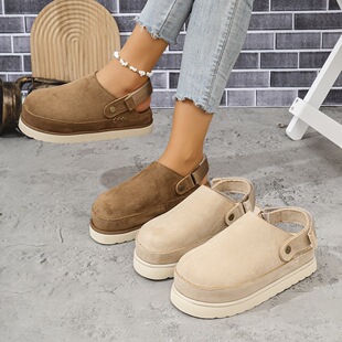 24 Autum New Export Size 45 Slippers for Women European and American Fashion Versatile Cowhide Velvet Thick-Soled Velcro Toe-Cap Slippers