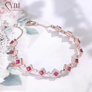 18K Gold Ruby Cultivated Diamond Bracelet Color Treasure Bracelet Gift