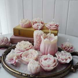 立体花卉香薰蜡烛模创意DIY肥皂模车载扩香石膏模玫瑰花蛋糕模