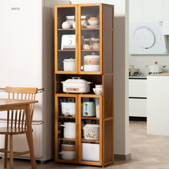 Kitchen supplies storage cabinet floor-standing multi-layer multi-functional storage rack with door kitchen utensils and tableware storage cabinet bookshelf wood