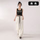 New Contrast Color Soft Silk Pants Women's Spring and Summer Explosions High Waist Dummy Wide Leg Pants Loose American Sports Straight Casual Pants
