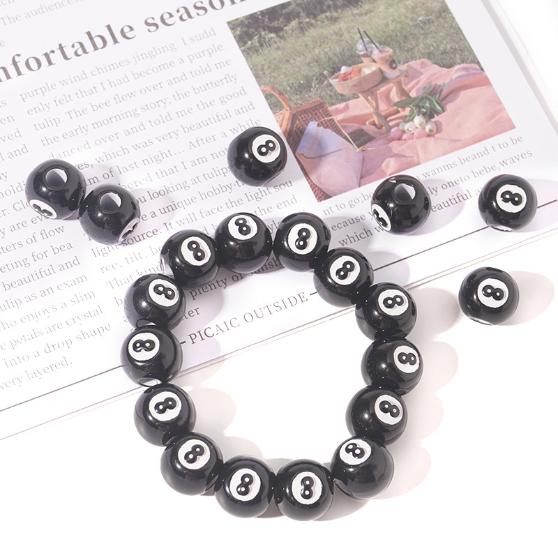 抖音爆款亚克力印花台球手串黑8数字圆珠散珠diy项链手链串珠配件