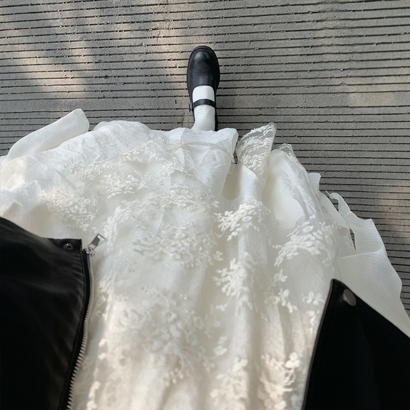 White Skirt Heavy Industry Asymmetrical Lace Cake Skirt Autum Women's Large Size Design A-Line Maxi Skirt