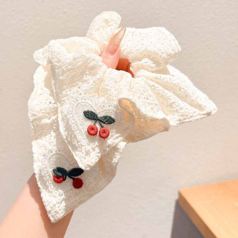 Toallas beige cuadradas francesas anillo de cabello cereza hueco anillo de cabello simple cola de caballo tierna cuerdas de cabello cereza amor