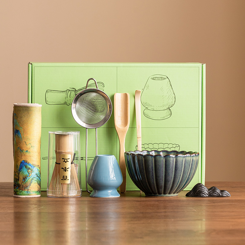 Kiln black matcha bowl set Japanese style tea ordering ceramic matcha bowl Baibenli tea powder mixer